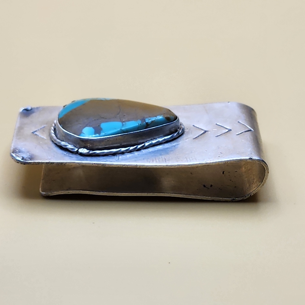 Native American Sterling and No. 8 Turquoise Money Clip - Picture 4 of 8